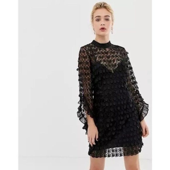 TALULAH Dresses & Skirts - Talulah Mellifluous Sheer Spotted 3D Embroidered BodyCon Ruffle Dress Size XXL